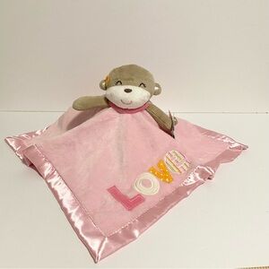 Carters Monkey Lovey LOVE Pink Satin Back Baby Girl 2012 NWT Plush Toy
